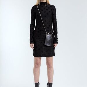 Black Mockneck Velour Mini Dress